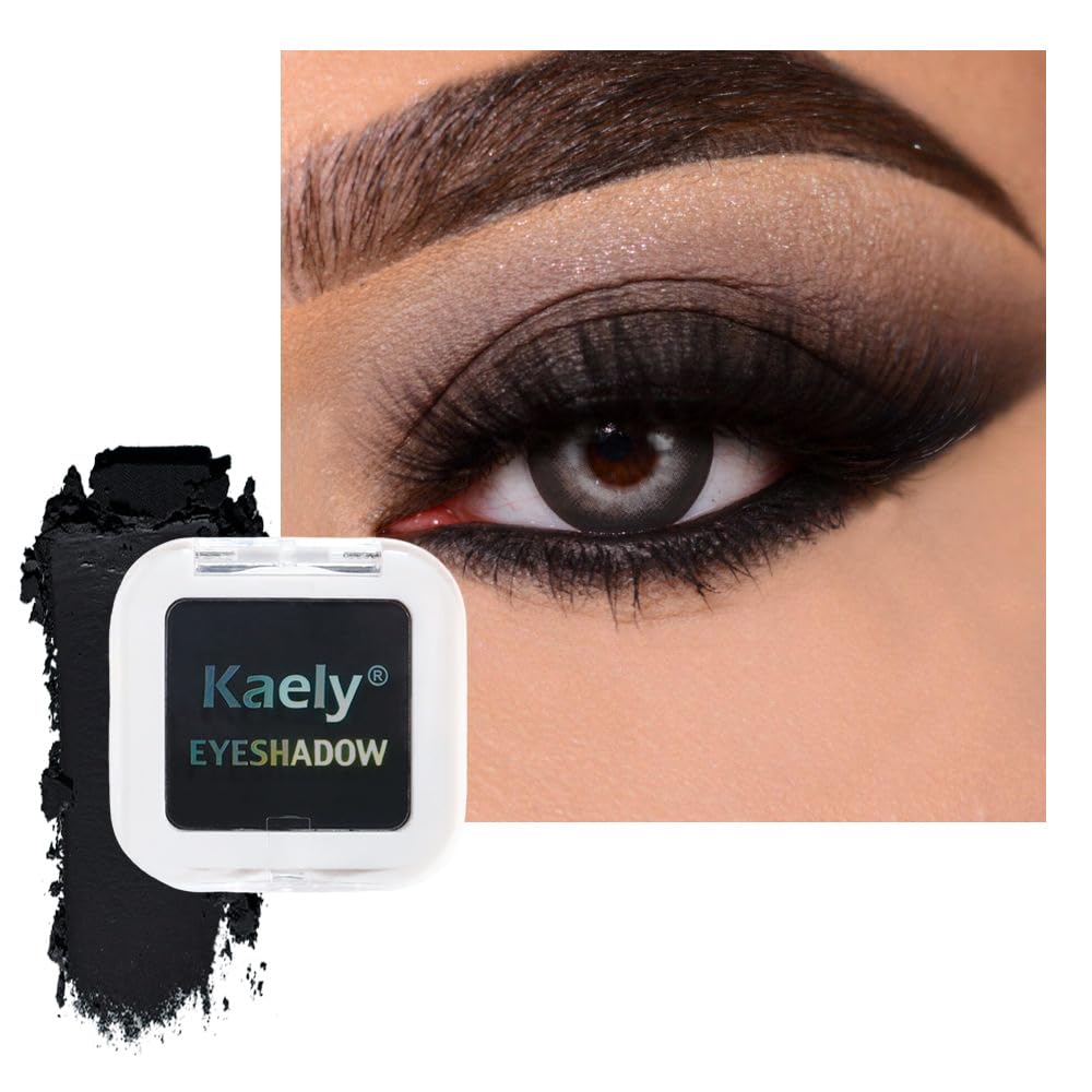 Kaely Pressed Single Eyeshadow Makeup, Deep Black Matte Highly Pigmented Monochrome Eye Shadow Palette, Waterproof Neutral Powder Mini Eyeshadow, sombras para ojos, Lightweight Blendable, 04