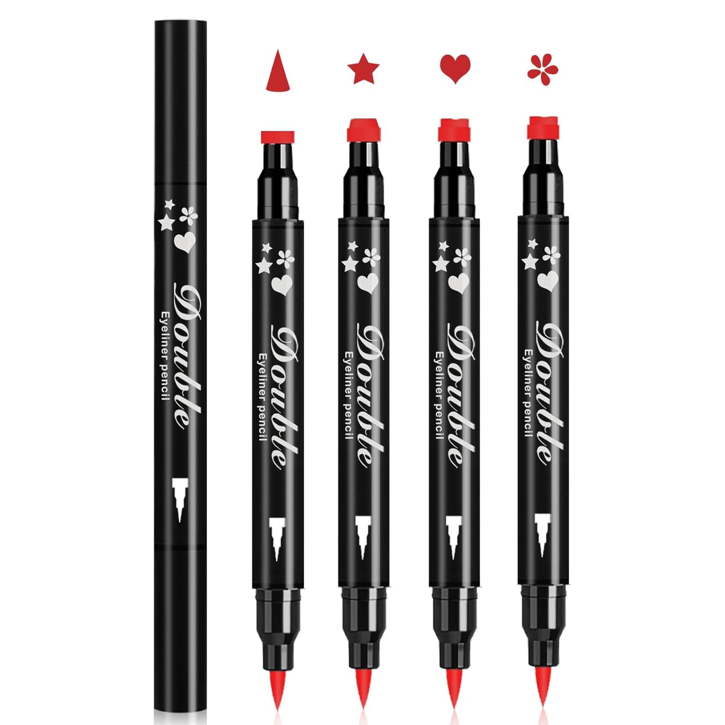4PCS Double-headed Eyeliner Stamp Pencil Red Liquid Winged Eyeliner Stamp Pen Waterproof Smudgeproof Eye Liner Stamp for Eye Makeup