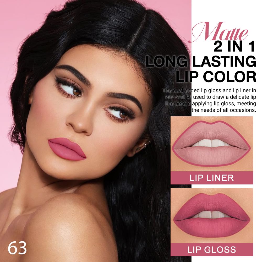 evpct 1Pcs Hot Mauve Matte Lip Liner & Liquid Lipstick Stain Makeup Set for Women, Hot Mauve Lip Liner Stain Long Lasting Waterproof Smudge Proof, Cruelty Free Lip Stick Makeup 24 hours originales, 63