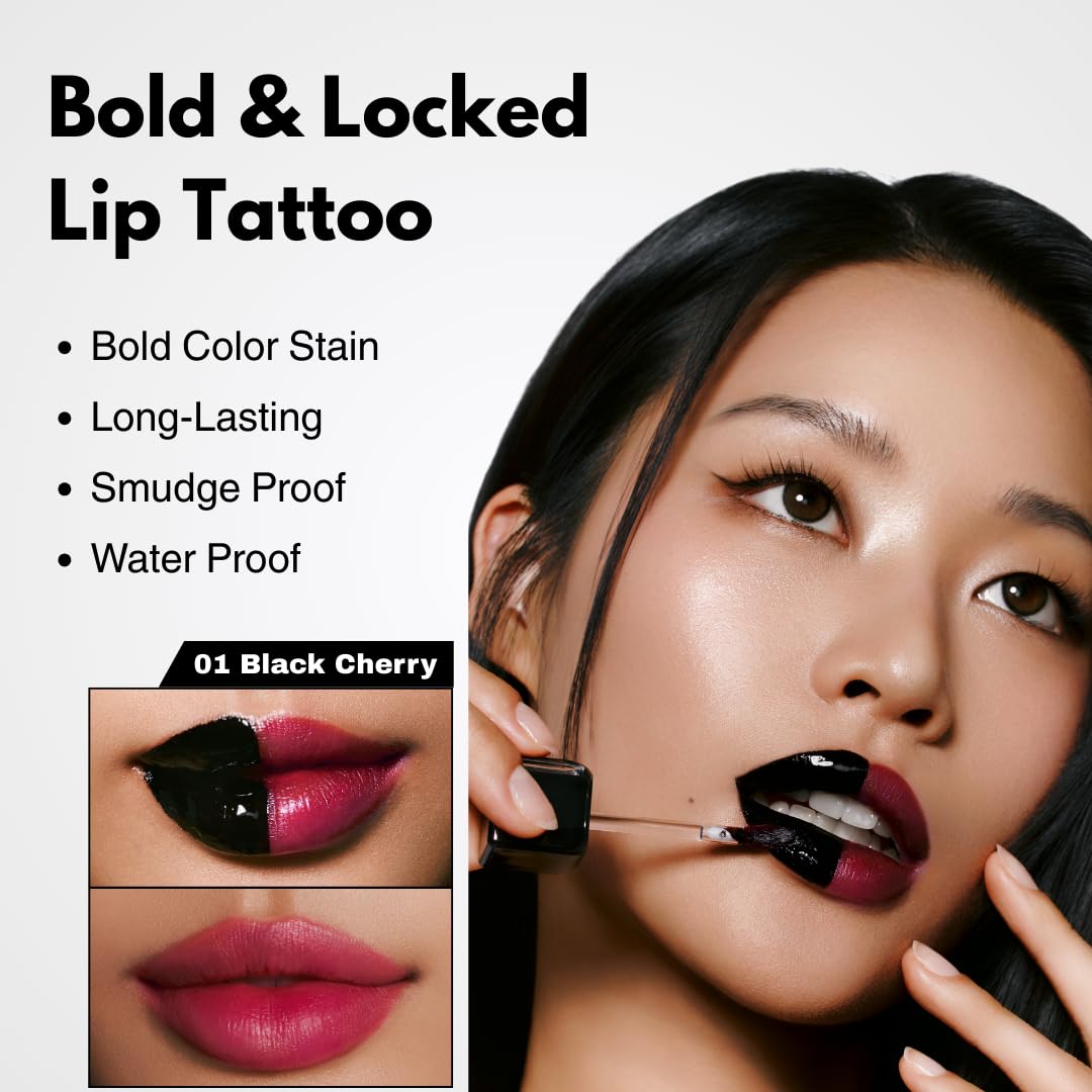 MILKTOUCH Black Peel Off Lip Tattoo - Long-Lasting Matte Lip, Waterproof & Transfer-Proof, Highly Pigmented, Stay-On-All-Day Lip Tint Stain (4.5g) #05 Black Fig