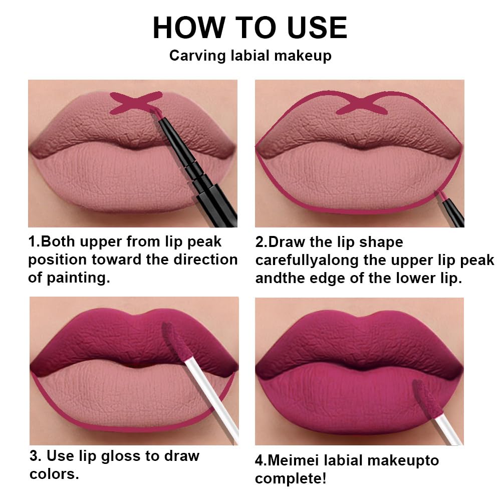 evpct 3Pcs Rose red plum Warm pink Deep cranberry Lip Stain Matte Lip Liner and Lipstick Set Long Lasting labiales matte mate larga duracion listip 24 hour a prueba de agua mate 24 horas originales