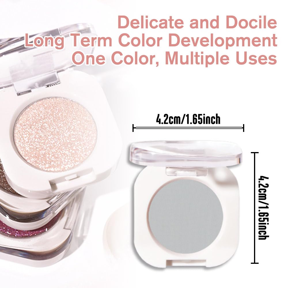 Smoky Gray Matte Eyeshadow Palette for Women, Single Monochrome Eye Shadow Makeup, Shiny Pressed Powder, Blendable Natural sombras para ojos, Holographic,Vegan,Travel -28