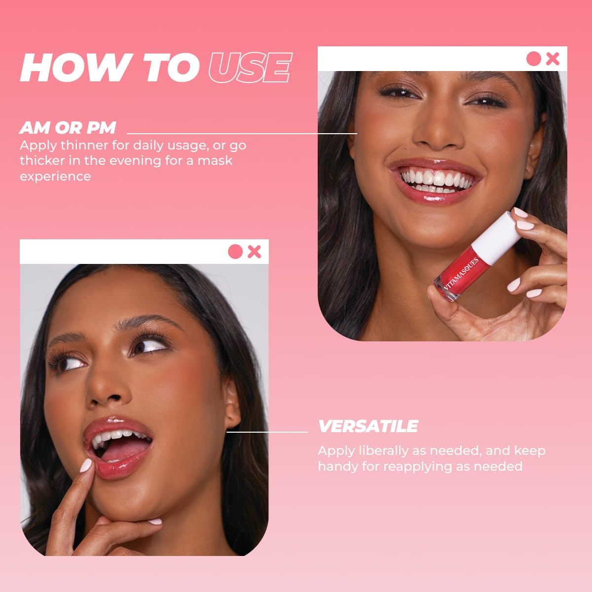 Vitamasques Korean Lip Oil Stain - Watermelon, Plump & Hydrate, Korean Lip Gloss, Lip Gloss plumper, Lip Oil For Women, Non-Sticky Lip Glow Oil Moisturizing - 0.17 Fl Oz