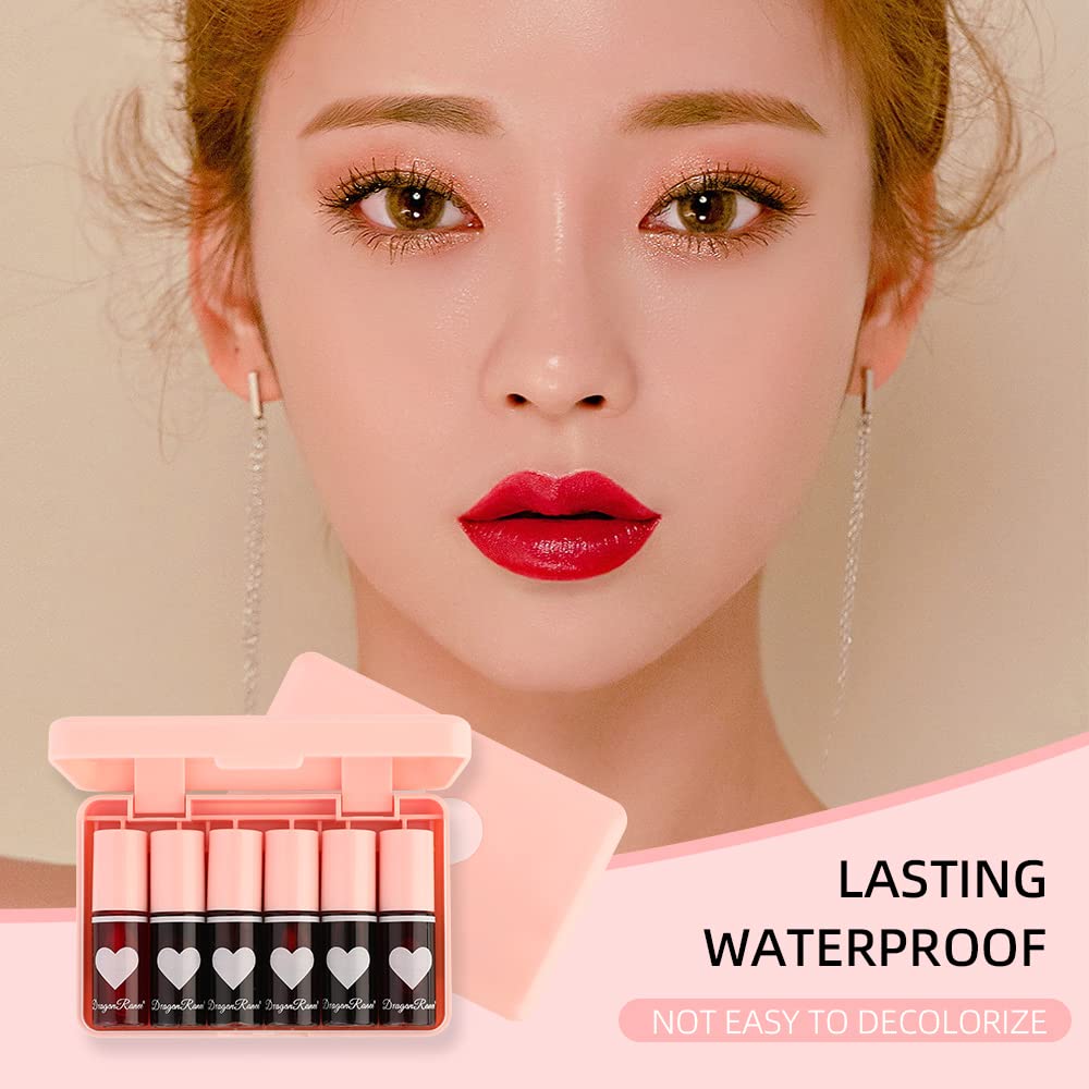 Miniling 6 Colors Lip Tint Stain Set，Korean Gloss Plumping Mini Liquid Lipstick，Multi-use and Cheek Tint，Long lasting Non-Stick Cup Waterproof, High Pigment, Vivid Color, Makeup, 1.0 Count