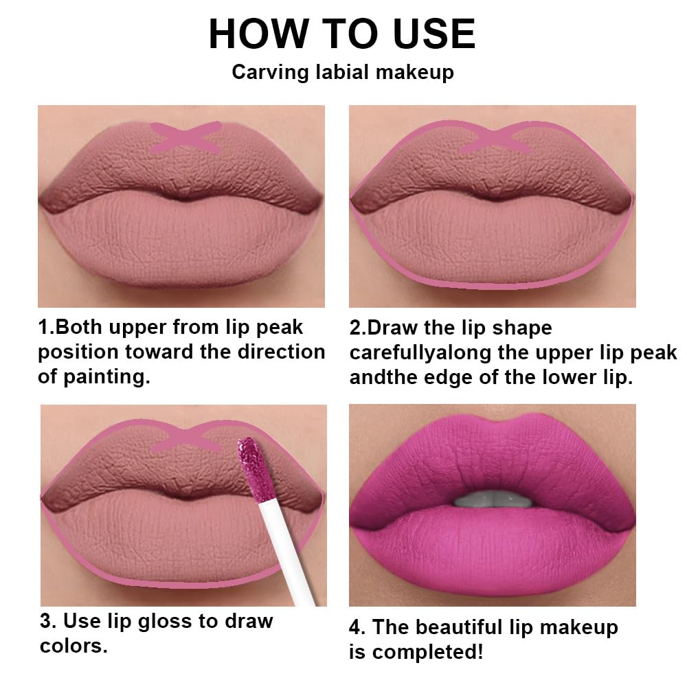 evpct 2Pcs Hot Pink Matte Lip Liner and Lipstick Combo Set for Women, Hot Pink Lip Combo Set Liquid Lips Stick Gloss and Lipliner Stains Set Long Lasting Waterproof, Lips Makeup 24 Hours originale