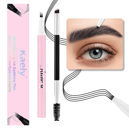 evpct 1Pcs Black Magic Microblading Eyebrow Contouring Pen Brow Pencil, with 4 Brush Micro-Fork-Tips Precise Applicator, with Dual-ended Eyebrow Brush, Hair Like Strokes, Natural Looking Brows