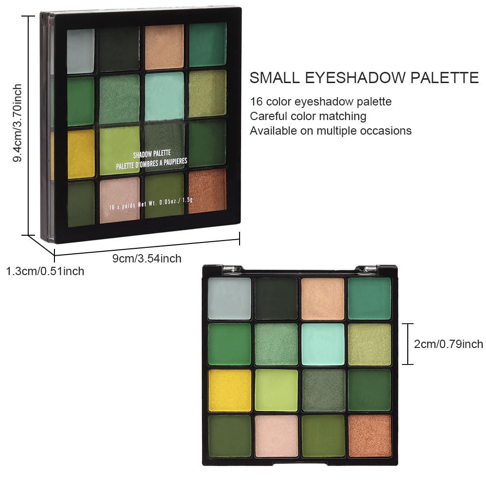 16 Colors Green Olive Matte Shimmer Eyeshadow Palette for Eye Makeup,High Pigmented White Gray Eye Shadow Primers Powder Palet de sombras de ojos