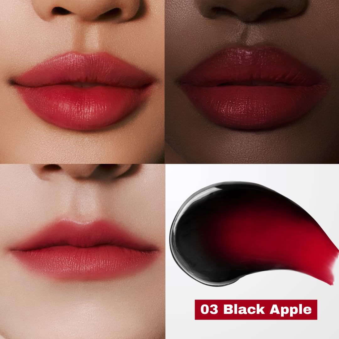 MILKTOUCH Black Peel Off Lip Tattoo - Long-Lasting Matte Lip, Waterproof & Transfer-Proof, Highly Pigmented, Stay-On-All-Day Lip Tint Stain (4.5g) #03 Black Apple