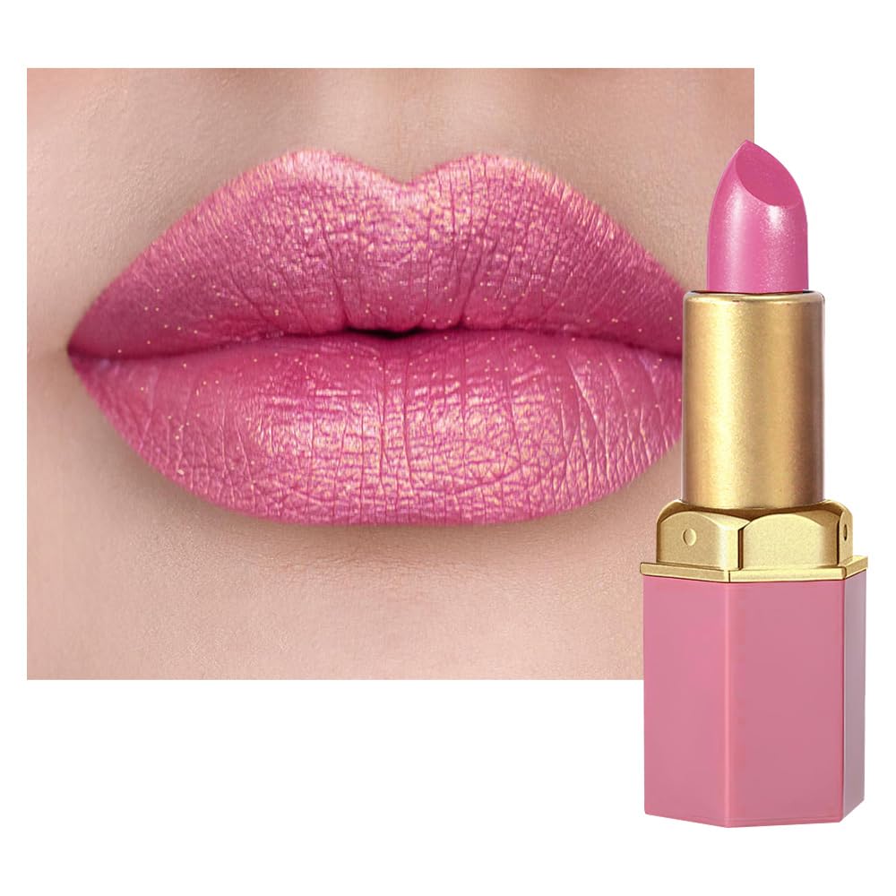 Pink Purple Metallic Lipstick for Women,Lightweight Shimmer Frosted Lipstick,Glitter Lip Gloss Stain Long Lasting Waterproof Smudge Proof 24 Hour Full Coverage Lip Makeup,Vegan