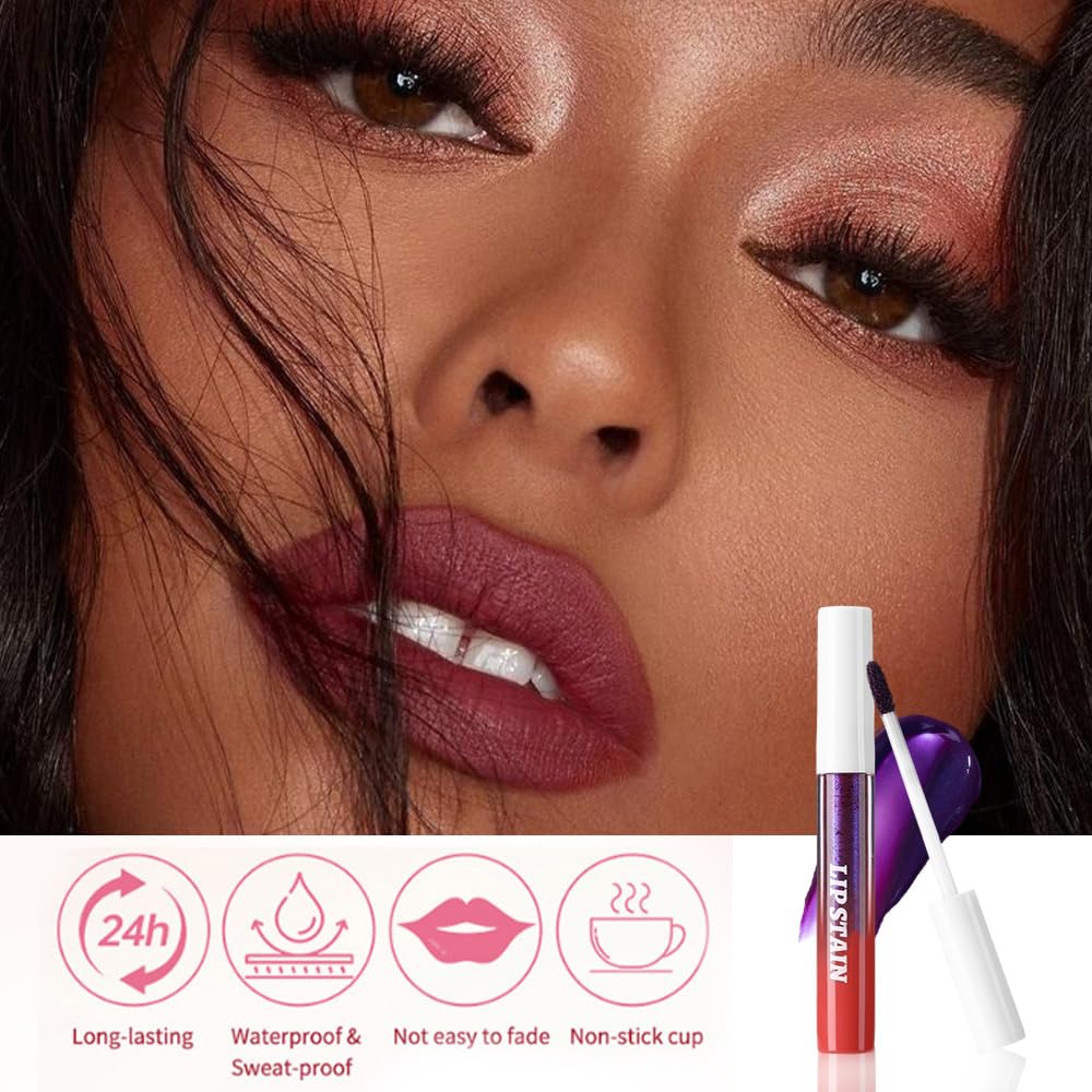 evpct 3Pcs Peel Off Lip Stain Tints, Maroon Mauve Red Matte Liquid Lipstick Lip Stain Long Lasting Waterproof for Women, Non-stick Cup Lipstick Peel Off Highly Pigmented Not Faded Smudge-proof Liptint