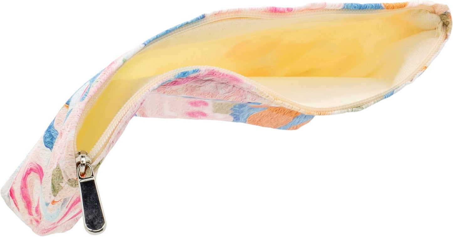 PAZIMIIK Floral Makeup Bag Large Cotton Zipper Pouch for Purse Travel Canvas Make Up Organizer for Women Cosmetic,Garden Orange