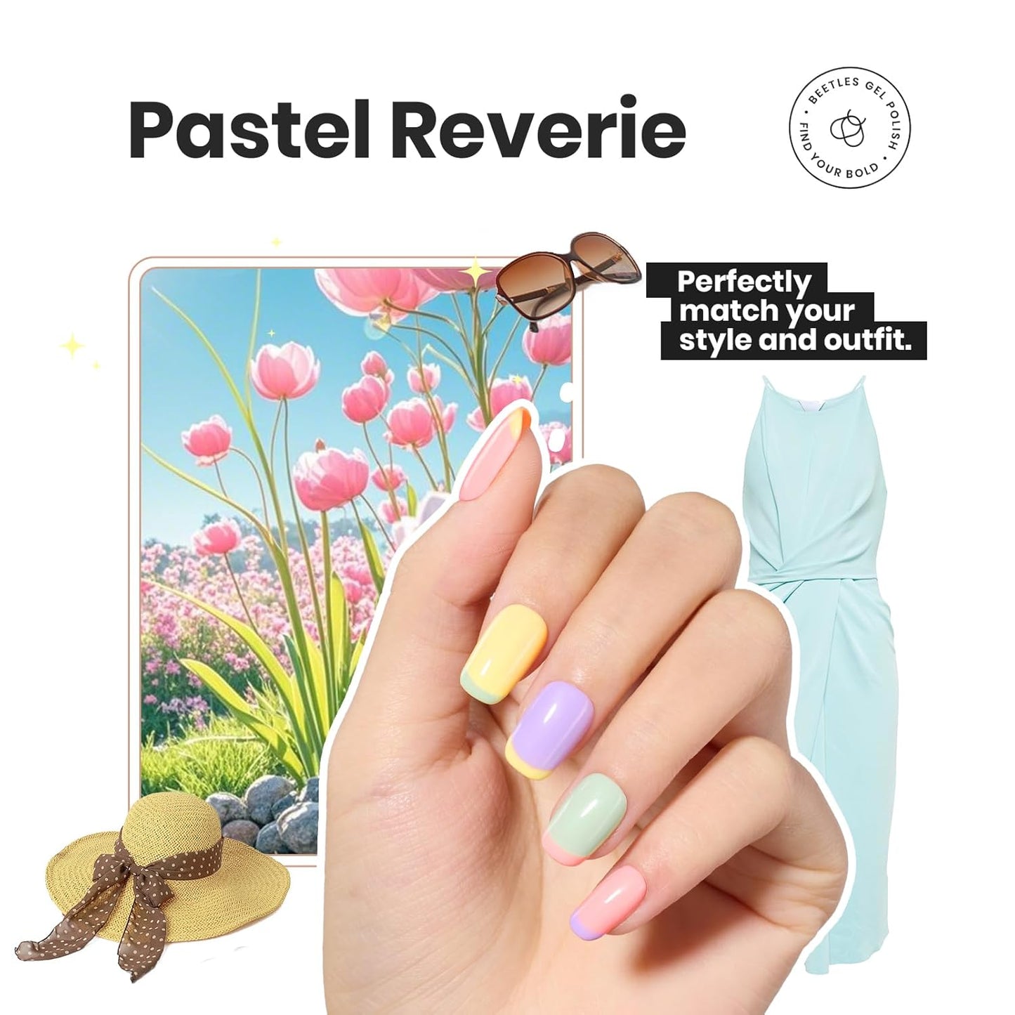 Beetles Pastel Nail Polish Set -6 Colors Pink Blue Yellow Nude Pink Purple Nail Polish Set Quick Dry Finger DIY Air Dry Nail Art Salon Home Pastel Reverie Gift for Women