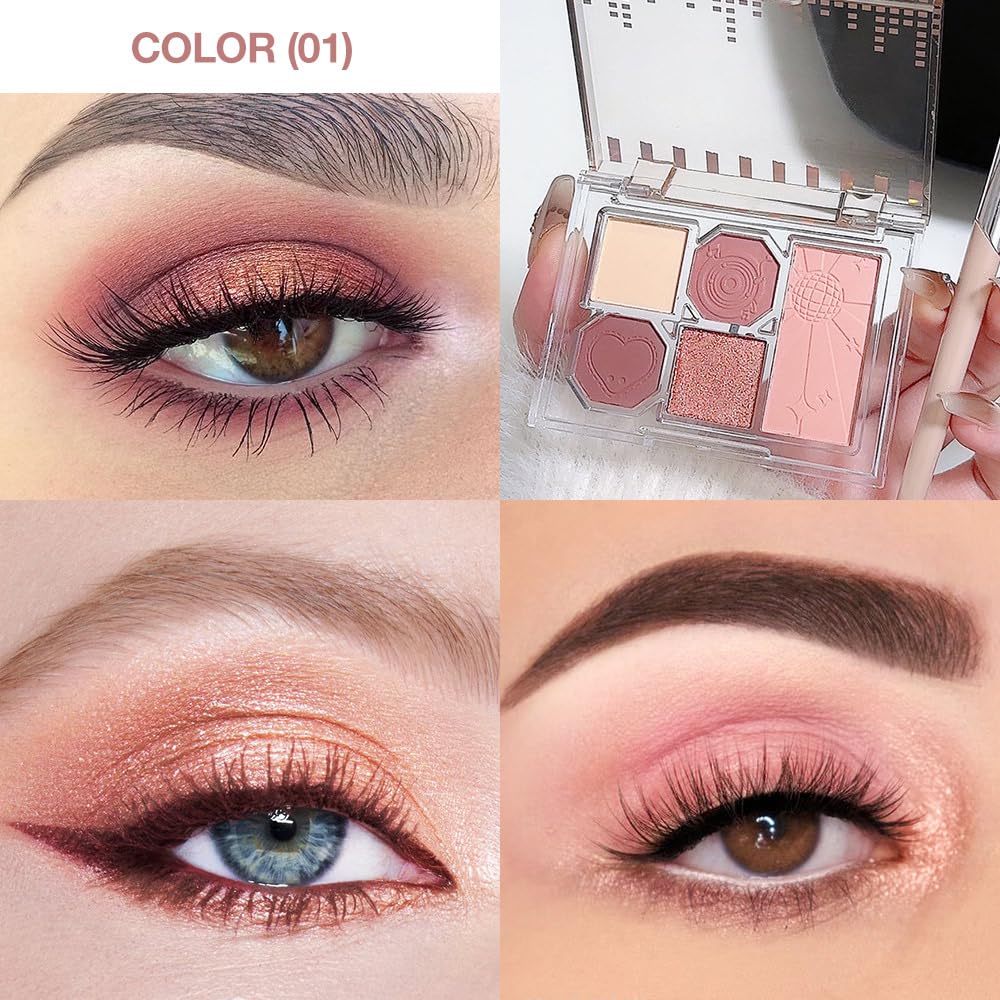 5 Colors Eyeshadow Palette Makeup, Matte Shimmer Eye Shadow Palette, Long Lasting Naturing-Looking, paleta de sombras de ojos,Everyday to Eye Makeup Looks,Vegan & Cruelty-free 02#