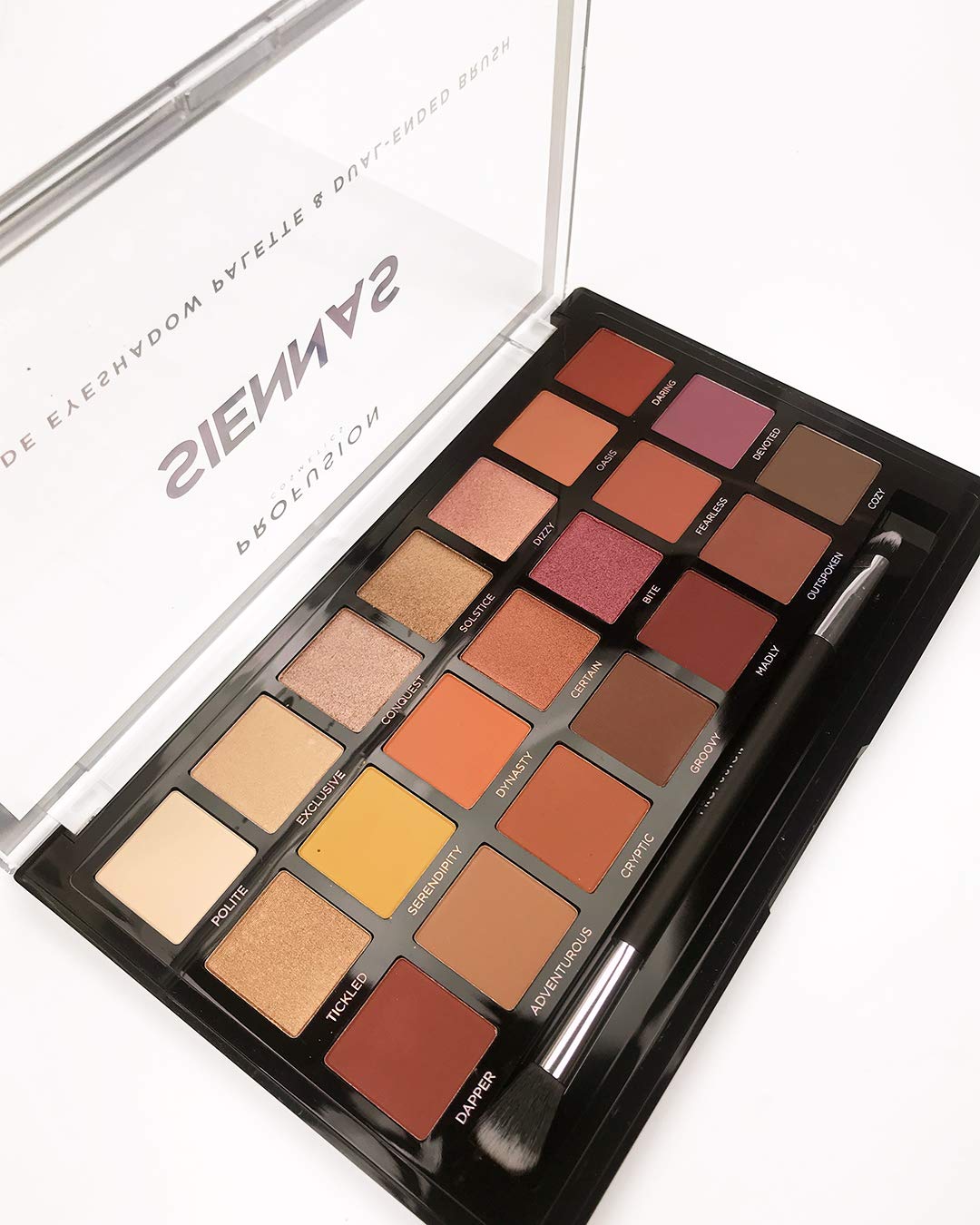 Profusion Cosmetics 21 Shade Eyeshadow Palette for Eyecatching Look, Long lasting and Cruelty Free Bright Pigmented Shades Collection and Brush, Siennas