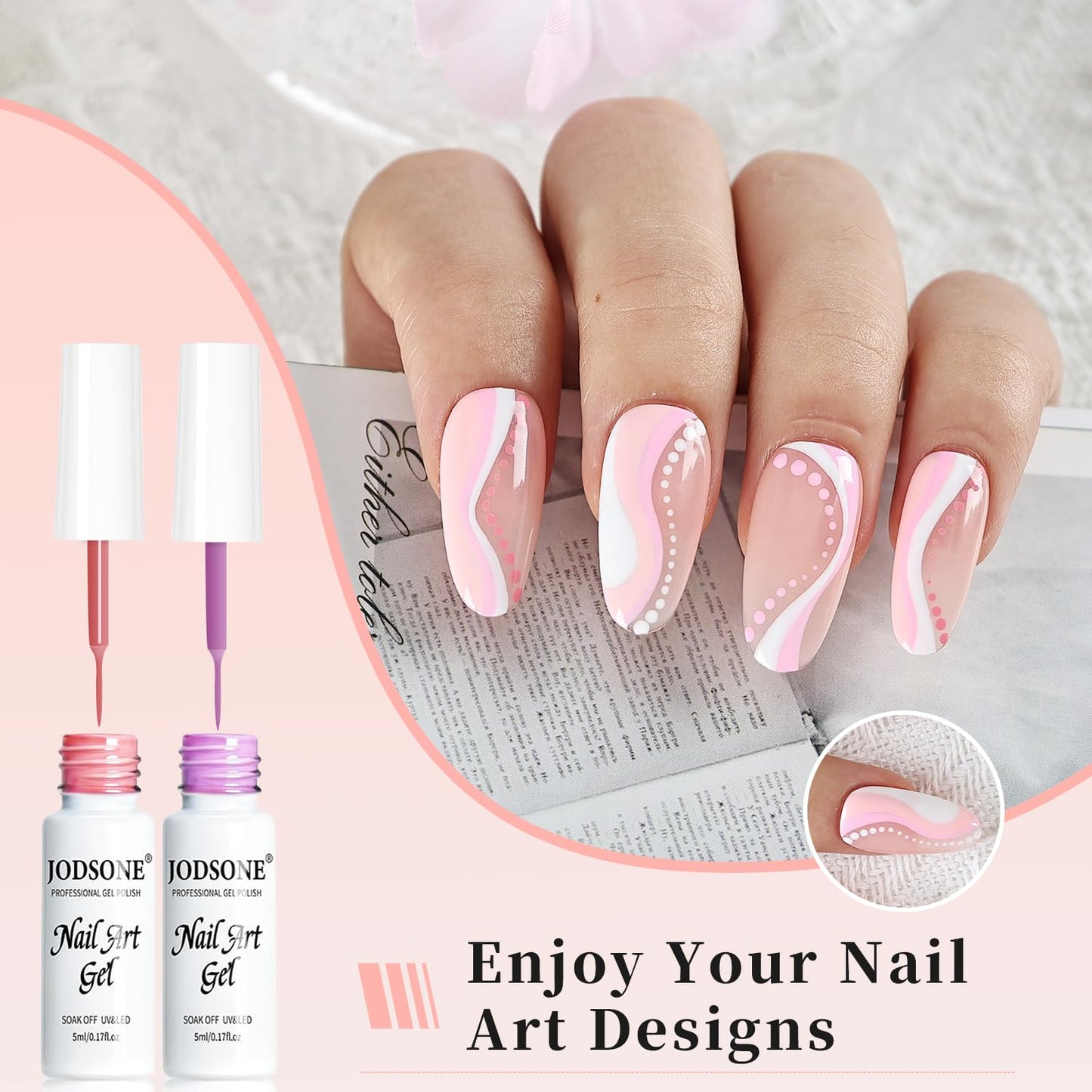 JODSONE Art Gel Liner Set 10 Colors Black Red Blue Need U V Lamp Cured with Thin Brush Gift for Girls at Home Salon Design