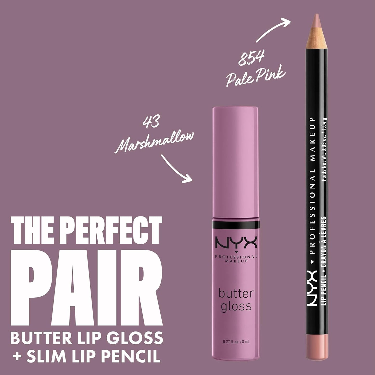 NYX PROFESSIONAL MAKEUP Butter Gloss, Non-Sticky Lip Gloss - Marshmallow (Muted Lilac) (Pack of 2)
