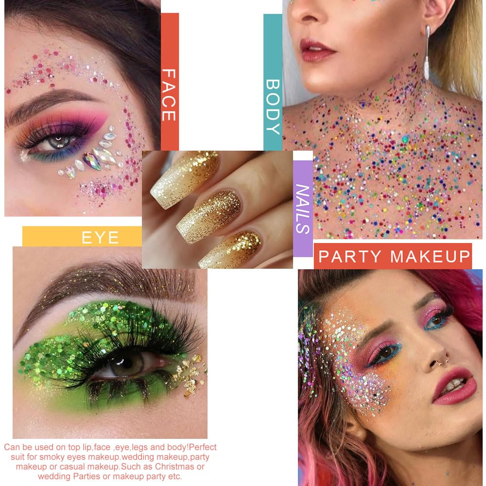 evpct 24 Colors Glitter Eyeshadows Palette Makeup for Women, Black White Pink Green Blue Rainbow Sparkle Neon Metallic Shimmer Shiny Eyeshadow Palette, Body Pressed Eye Shadow Glitter Palettes Makeup