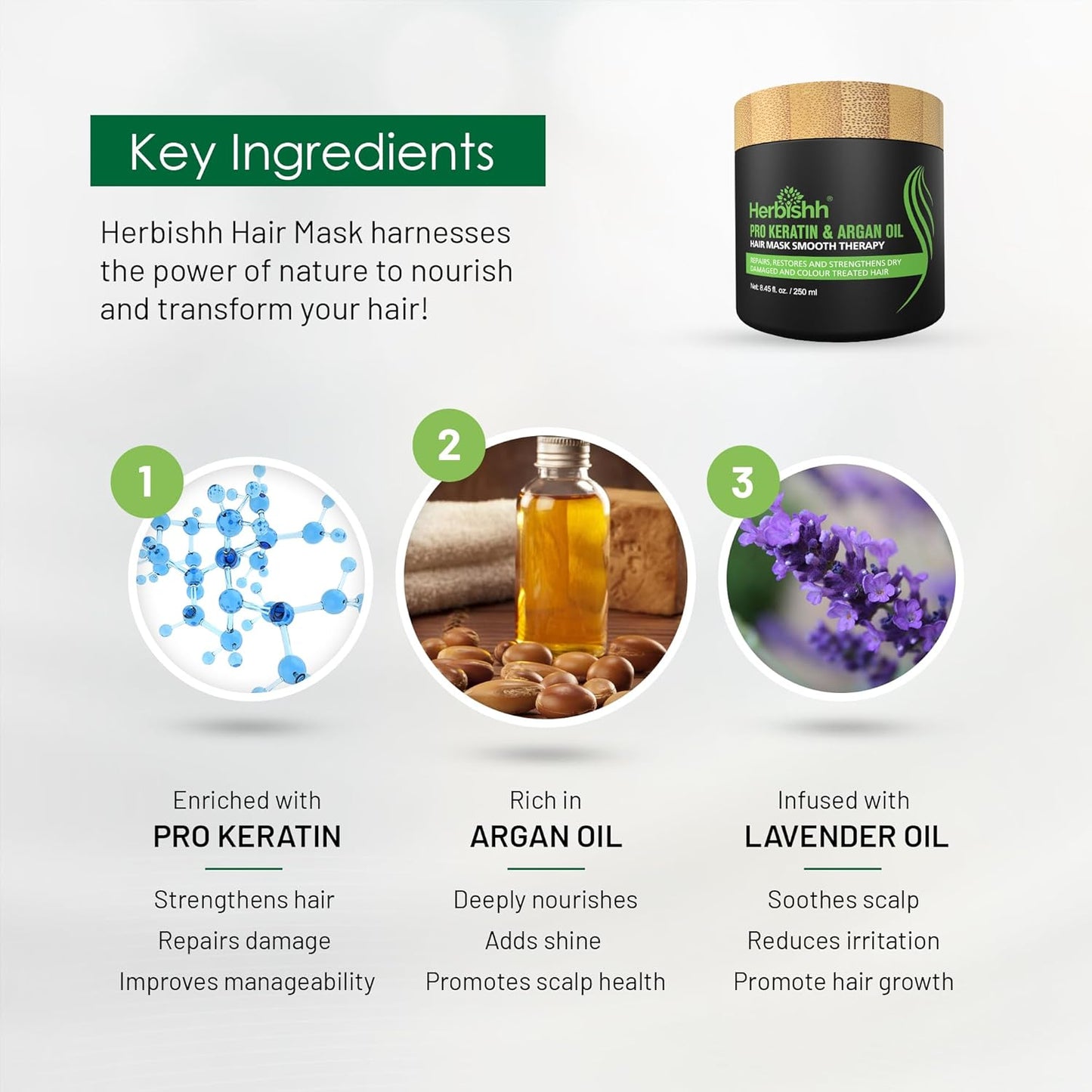 Herbishh Argan Hair Mask-Deep Conditioning & Hydration For Healthier Looking Hair for very Dry, Weak, Stressed Out Hair, No Sulphates, No Parabens