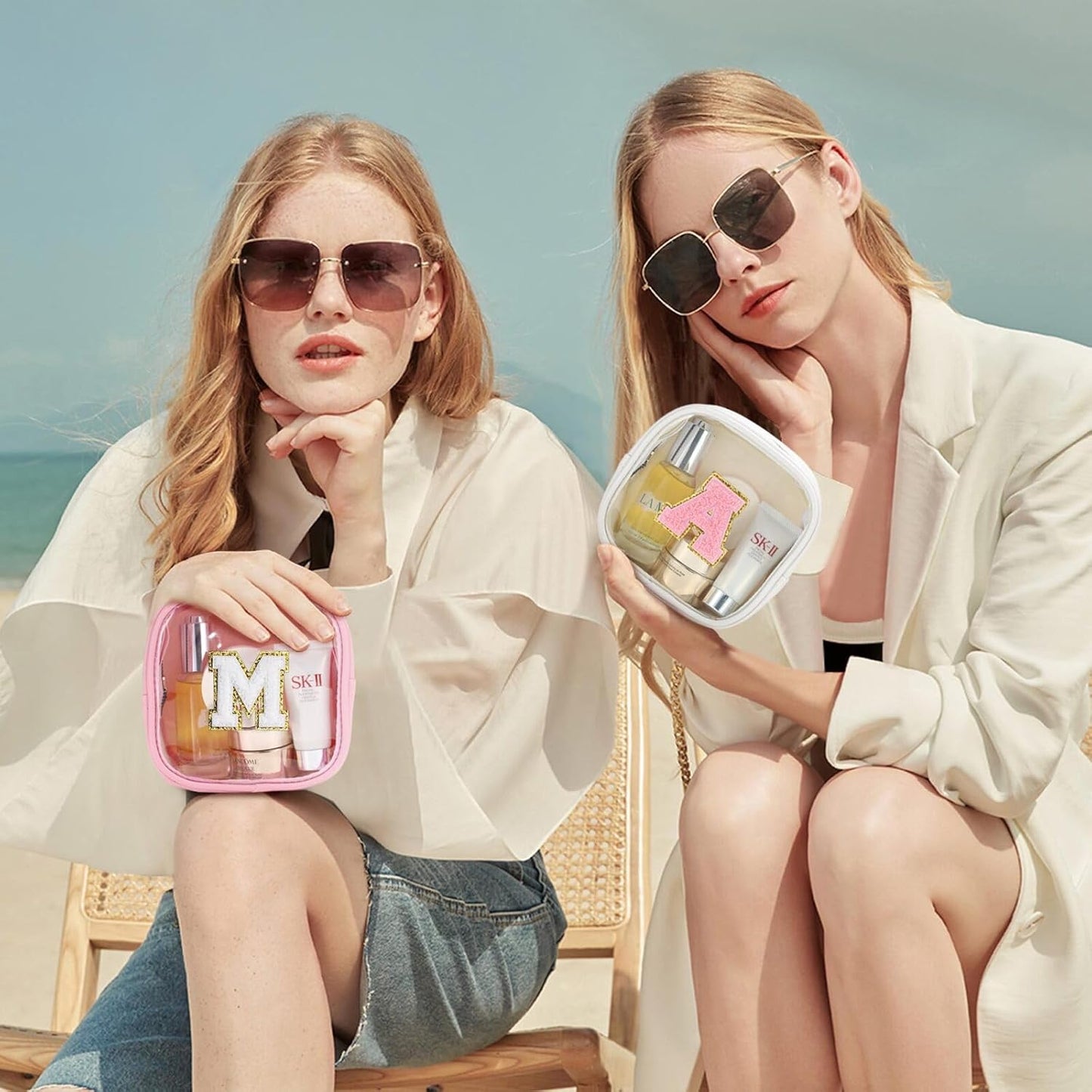 YOOLIFE Initial Make Up Bag Travel Toiletry Bag, Clear Makeup Bag Preppy Cosmetic Bags Organizer Travel Essentials Gifts for Women Teen Girlfriend Teacher Mom Birthday Mothers Day Gifts White P