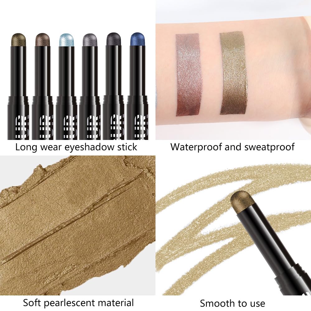 Khaki Shimmer Cream Eye Shadow Stick Makeup for Women, Khaki Green Shimmer Matte Eye Shadow Brightener Stick for Eyes, Waterproof Eyeshadow Pencil Applicator Blendable for Eye Highlight 13