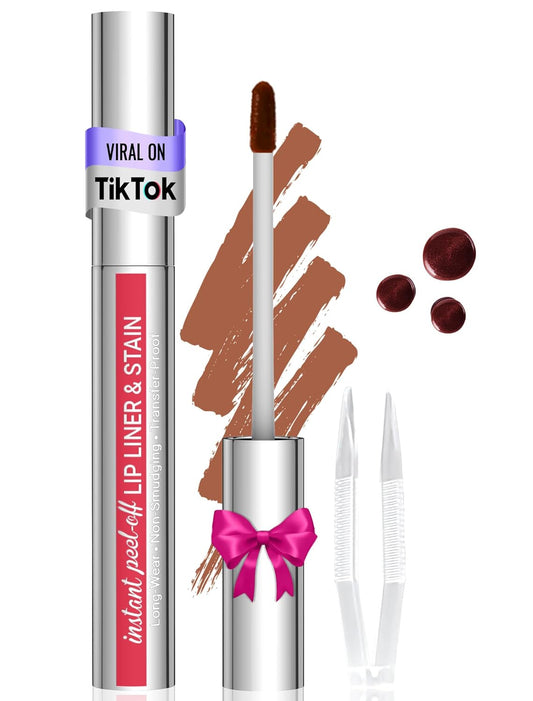 Lip Stain - Lip Liner Stain, Long Lasting Peel Off Lip Stain, Natural Peel Off Lip Liner Stain with Tweezer, Easy to Use, Waterproof, Smudge-proof, Transfer-proof, Coffee