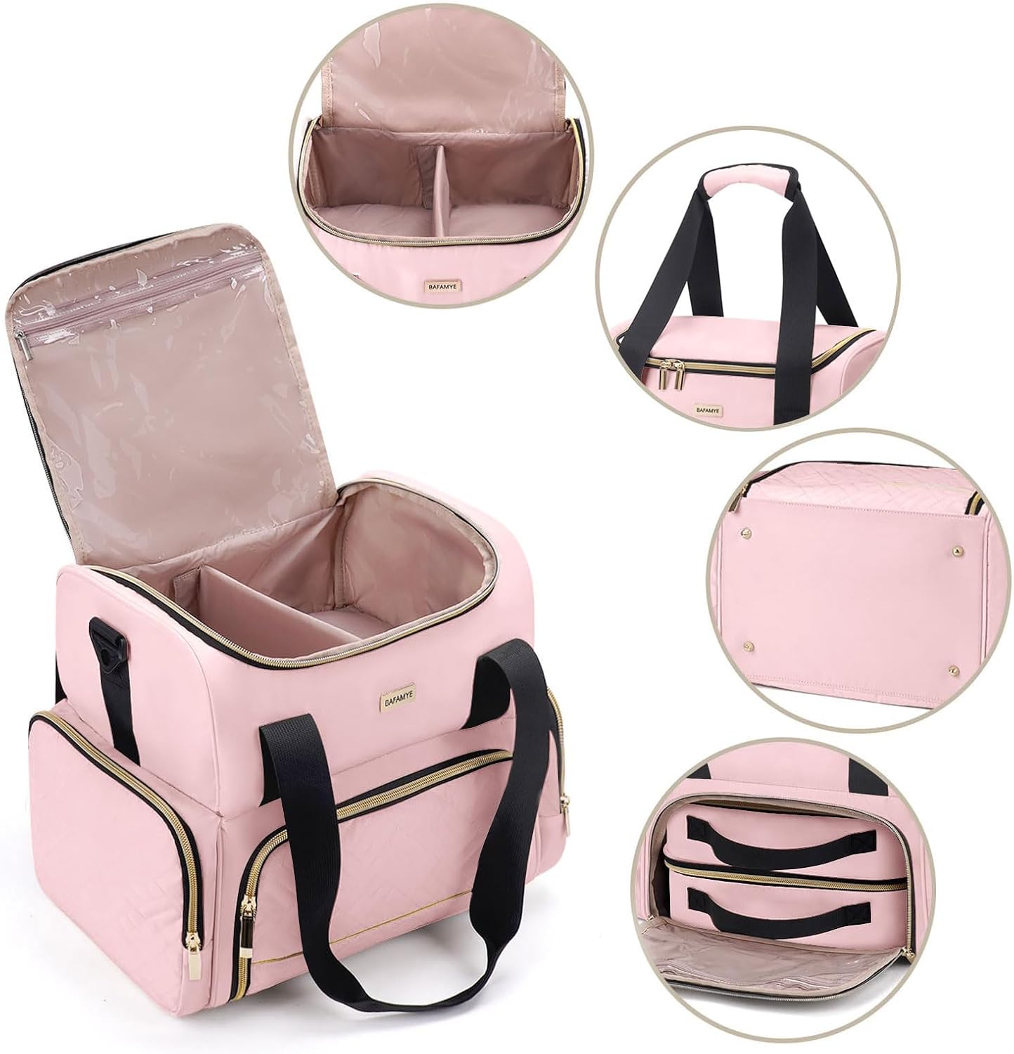 Large Makeup Cosmetic Bag with 2 Removable Case, Double Layer Travel Makeup Organizer Case, travel Toiletry Bag For Women, Pink