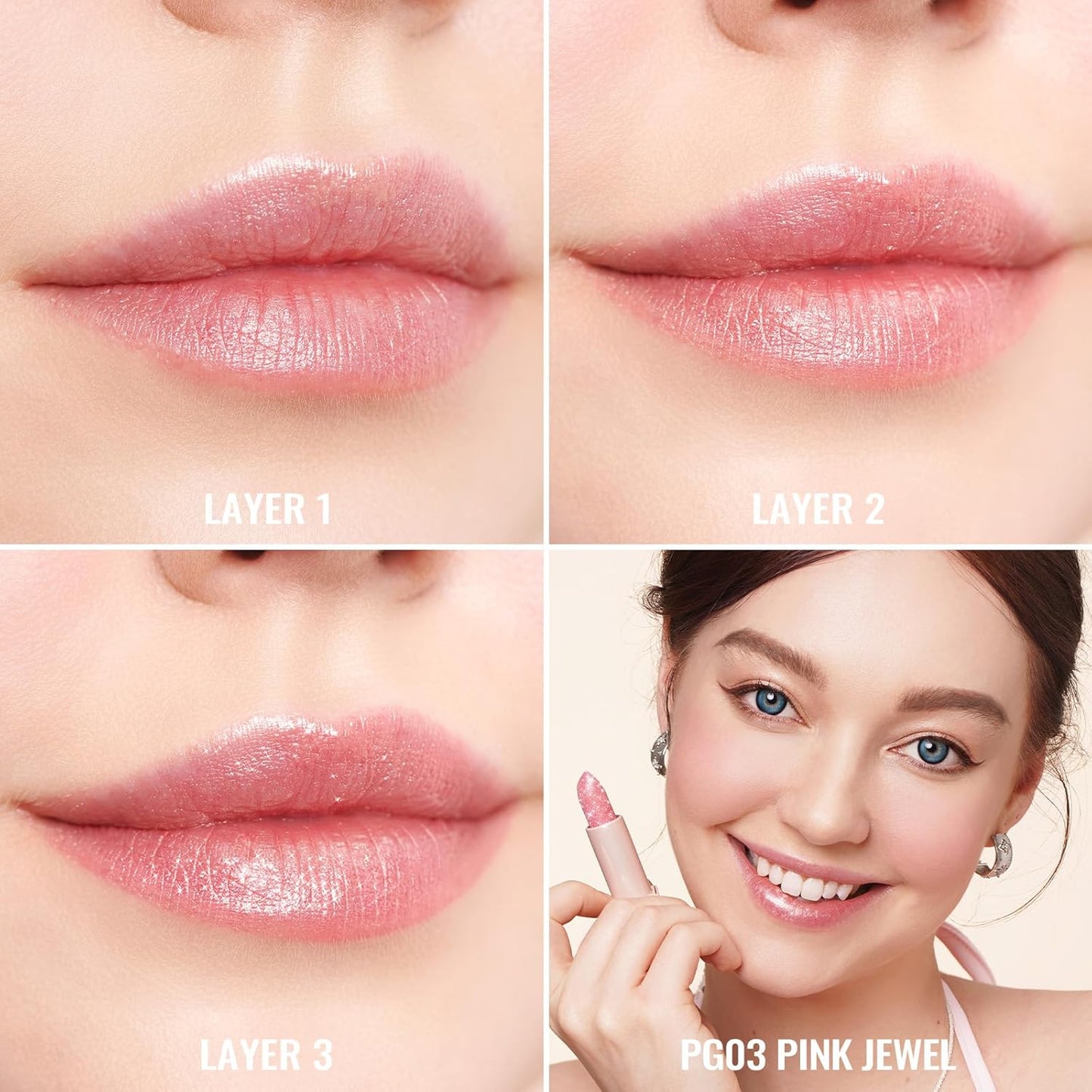 Oulac Moisturizing Pink Lipstick for Women - Tinted Lip Balm with Shimmmer, Lightweight Lip Makeup, Nourishing & Hydrating Formula, Vegan & Gluten Free, PG03 Pink Jewel