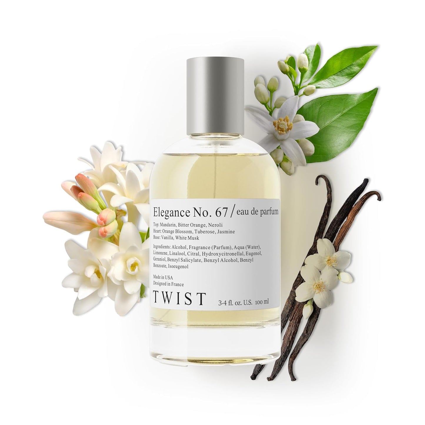 Twist Elegance No. 67 - Eau De Parfum Inspired by M. Way, Long Lasting Perfume For Women, Jasmine & Vanilla, Vegan, Clean Ingredients, Fragrance - Spray 100 ml | 3.4 fl. oz.