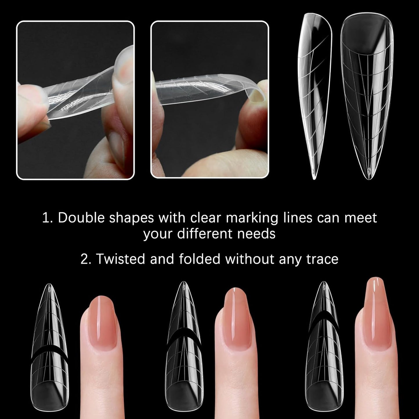 120 Pcs Poly Extension Gel Dual Nail Forms Nail Molds With Scale Builder Coffin Nail for Gel Manicure Nail Art Design Salon DIY at Home (Long Water Drop Dual Nail Forms Set)