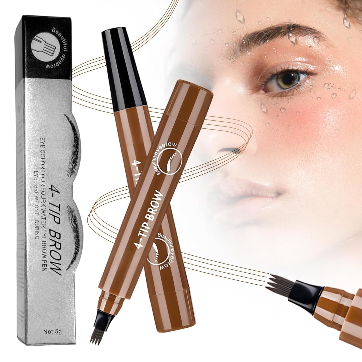 2025 New Magic Eyebrow Pencil, 3D Waterproof 4 Tipped Precise Brow Pen Microblading Eyebrow Pencil Contouring Pen Fine Stroke Microblading Creates Natural (Dark Brown)