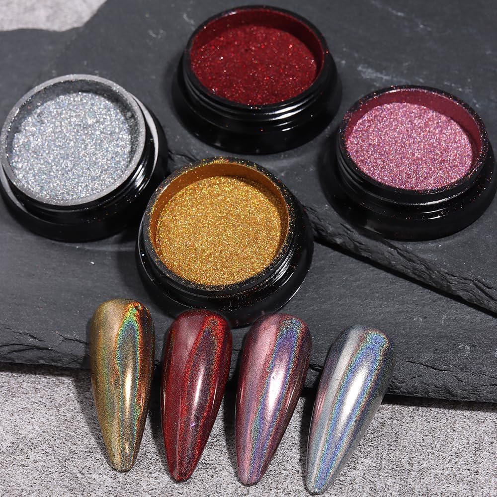 10Pcs Chrome Nail Powder Set, Holographic Unicorn Laser Nail Powder, Aurora Mermaid Iridescent Chameleon Mirror Effect Pigment Glitter Dust for Salon Home Nail Art DIY Decorations