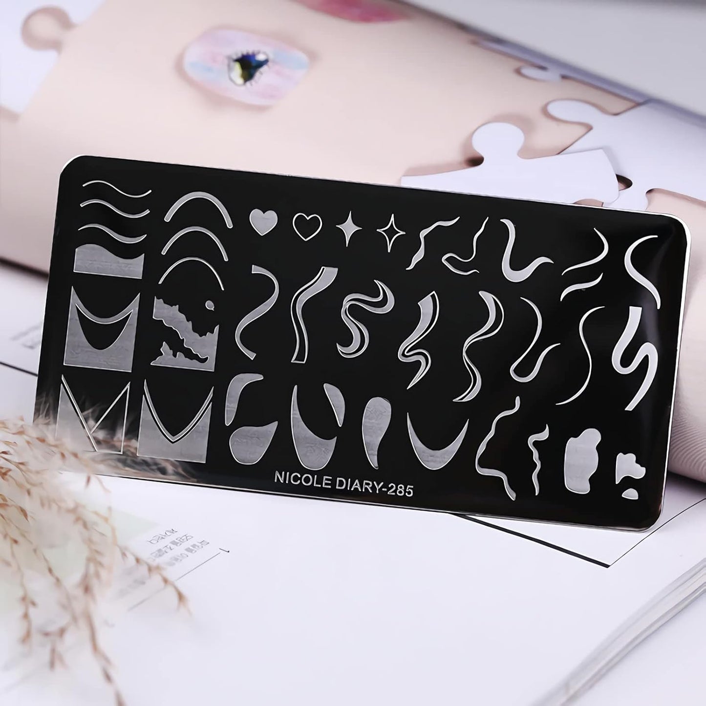 1 Pcs French Nail Stamping Plates Wavy Striped Tip Nail Stamp Template Heart Nail Design Stencil