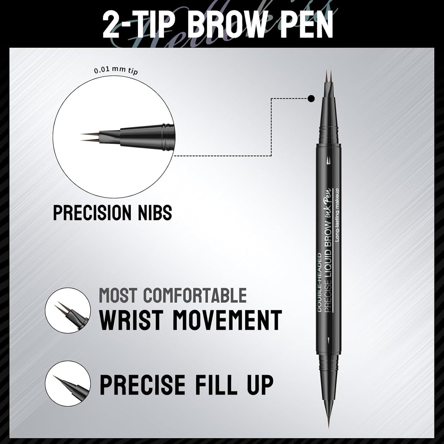 Curved Microblading Eyebrow Pen, Eyebrow Pencil 2-in-1 Dual-Ended Eyebrow Pencil 2-Fork-Tip and Single Tip Creates Natural Eyebrows Waterproof Long-lasting(Dark Brown)