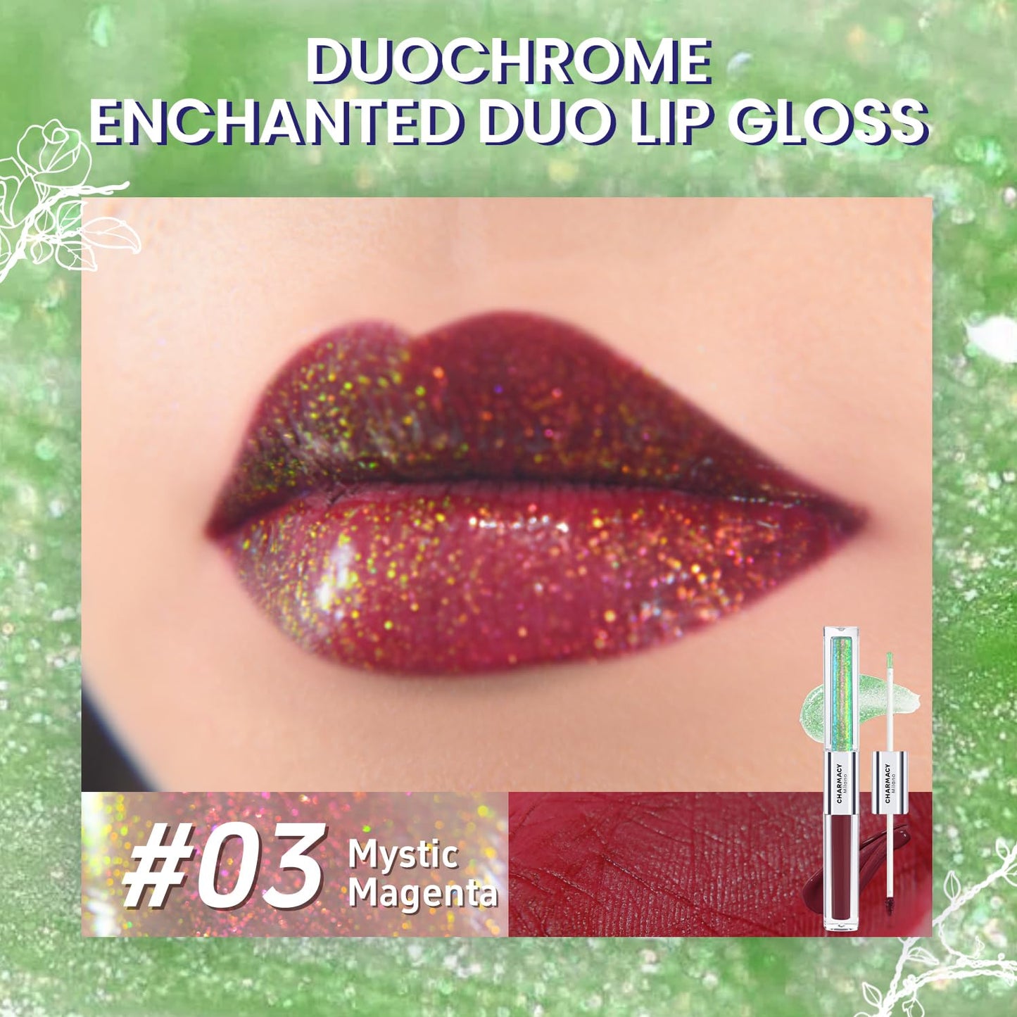 CHARMACY Multichrome Double Head Non-Stick Lip Glaze, Metallic Colourful Lip Gloss, Anti-transfer, Long Lasting Waterproof Liquid Lipstick Makeup (#03)