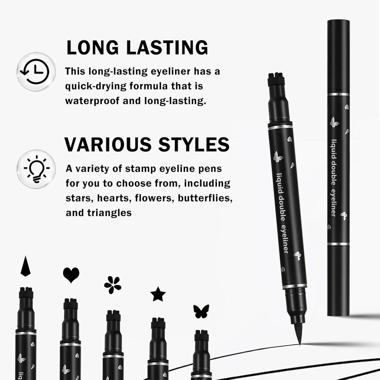 Double-headed Eyeliner Stamp Pencil Black Liquid Winged Eyeliner Stamp Pen Waterproof Smudgeproof Eye Liner Stamp for Eye Makeup(03 Flower)