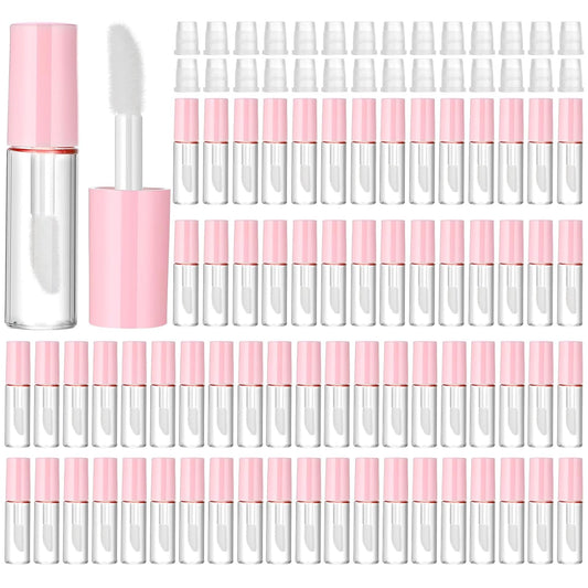 100 Pcs 1.2 ml Mini Lip Gloss Tubes Empty Lipgloss Tubes with Wand Clear Refillable Lip Balm Gloss Containers Lips Glosss Bottles for DIY Lipstick Samples Lips Balms Lipgloss Making(Pink)