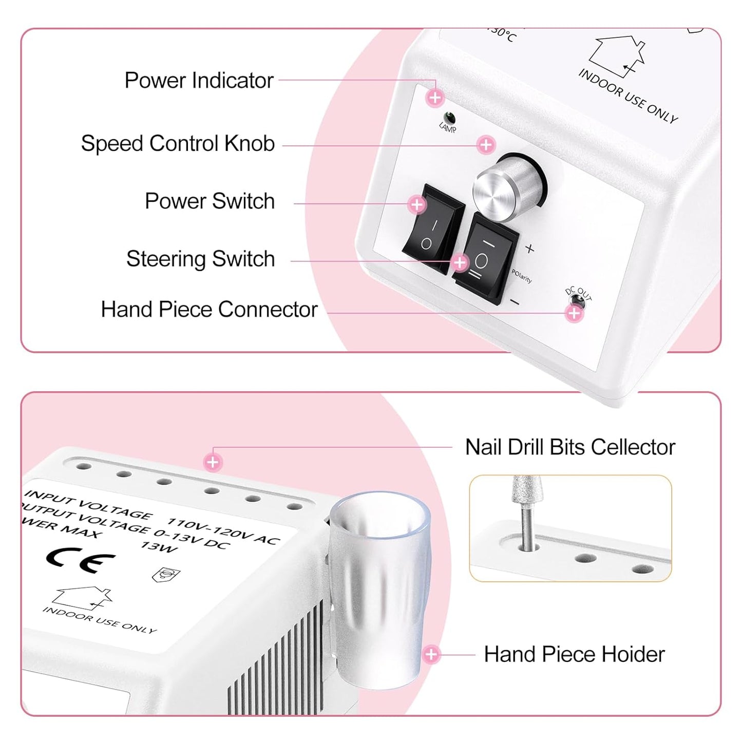 Jiasheng Professional Nail Drill, 20000rpm Electric Nail Drill Machine, Electronic Nail File Drills for Acrylic Nails Gel Nails Manicure Pedicure Tools for Salon Use, White