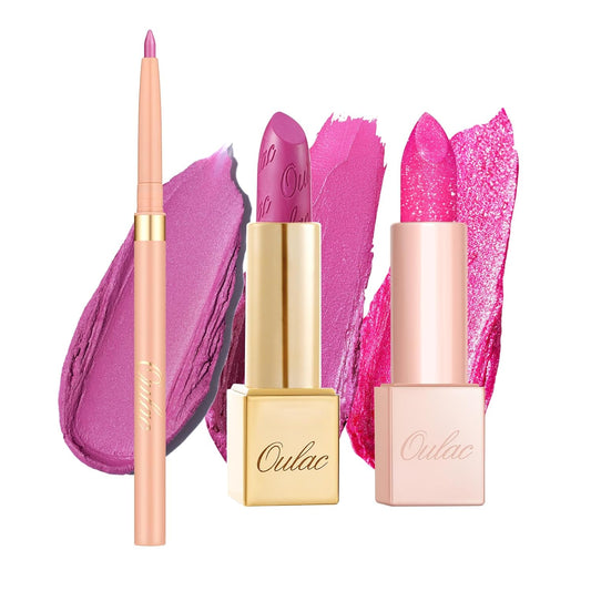 Oulac Lipstick & Lipliner Set 3PCS High Impact Lipcolor with Moisturizing Formula, Vegan Beauty, Full-Coverage Lip Color, Gift Lipstick for Women, LL09+15+D02