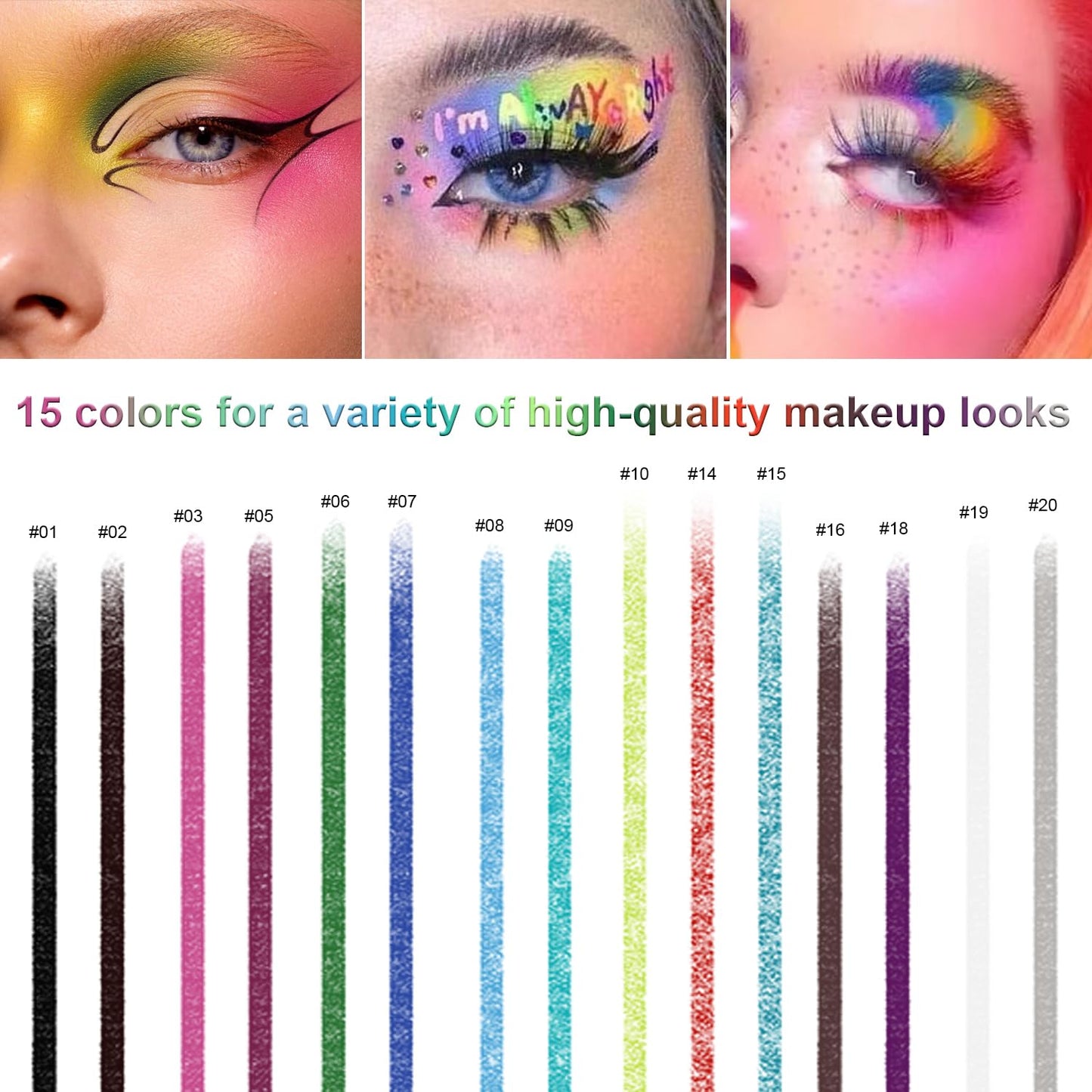 15 Colorful Eyeliner Pen Set, Eye Shadow Pencil, Pearl Eyeliner Kit Metallic Glitter Colored Eye liner for Women Eye&Lip Liner Professional Waterproof Eye Makeup