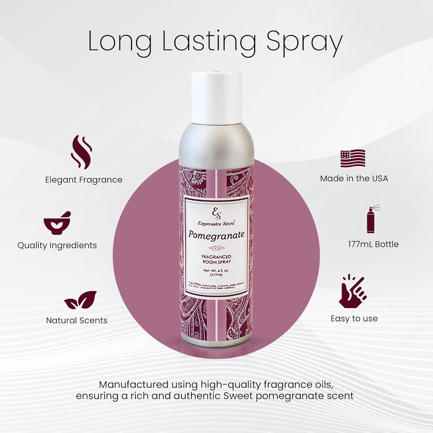 Expressive Home Scent Room Spray - Long Lasting Pomegranate Air Freshener Spray for Bathroom, home & Office - home fragrance spray 6 FLoz