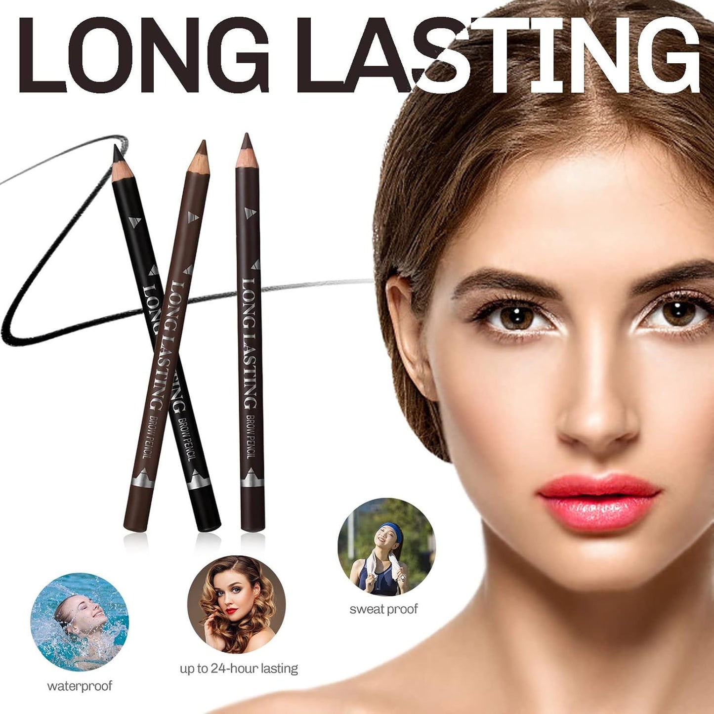 3Colors Eyebrow Pencil Eyeliner Set，Soft Textured Eyebrow Tint Pen，Easy to Color，Long Lasting，Waterproof Eye Brow Pencils for Fills in Sparse Areas and Gaps，Create a Natural Brow Makeup