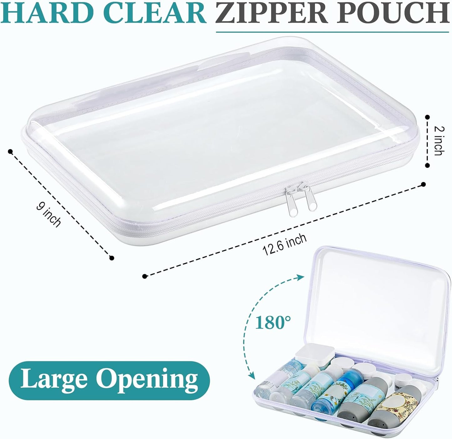 Sanwuta 4 Pcs Clear Hard Zipper Case with Handle Office Storage Cases Hard Plastic Pouches Transparent Bins for Crafts, Pencils, Snacks, Cosmetics, Puzzles(12.6 x 9 x 2 Inches,White)