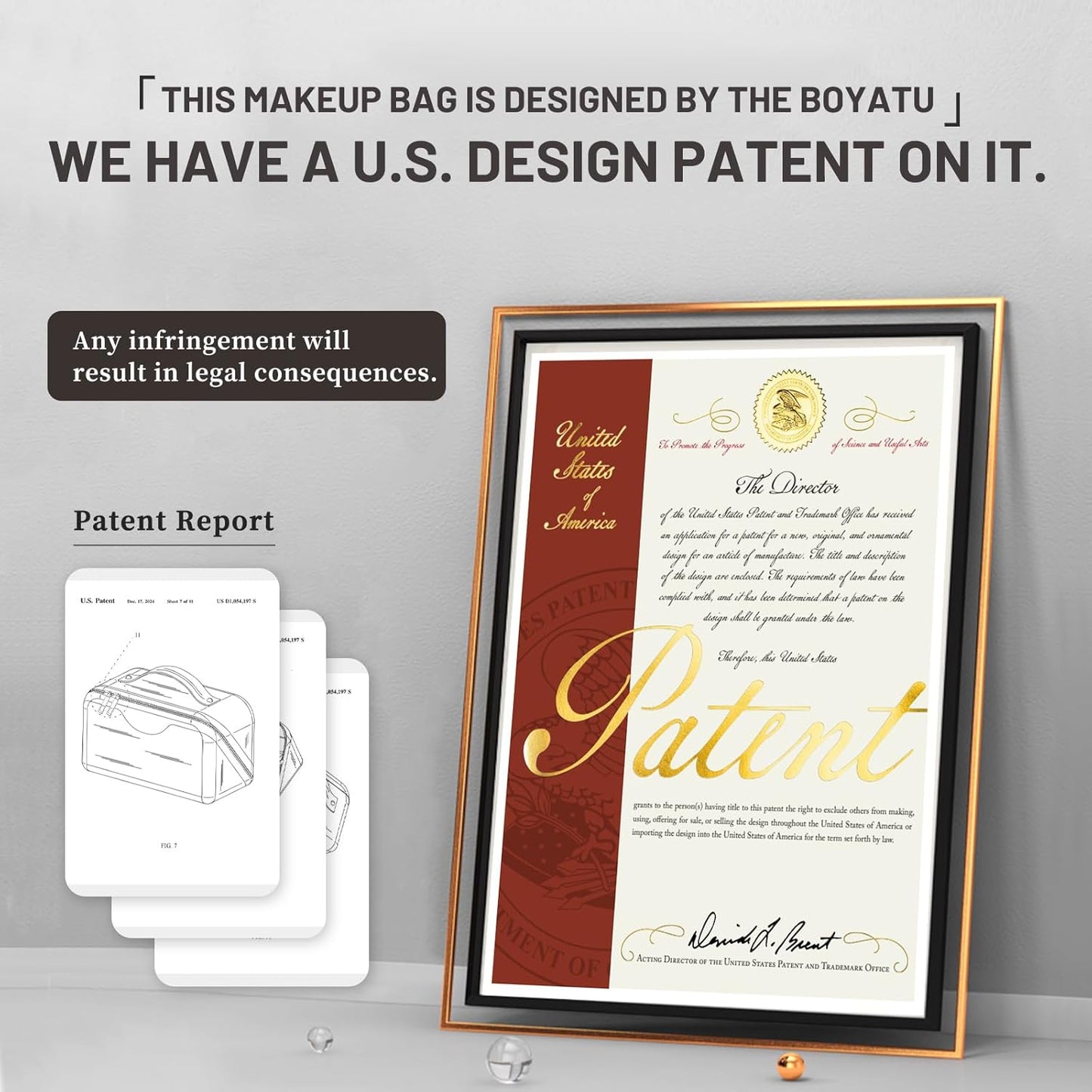 BOYATU Travel Makeup Bags Cosmetic Organizer Bag: 3-Set Large Capacity Make up Bag - PU Leather Toiletry Bags for Women - Wide Open Portable Pouch with Divider & Handle (01-Z-Brown)