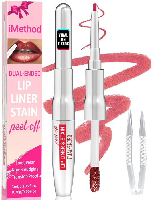 iMethod Lip Liner Stain - Lip Stain, 2-In-1 Dual-Ended Peel Off Lip Stain with Tweezer, Natural Long Lasting Peel Off Lip Liner, Easy to Use for All Skin Types, Stay All Day, Nude Pink