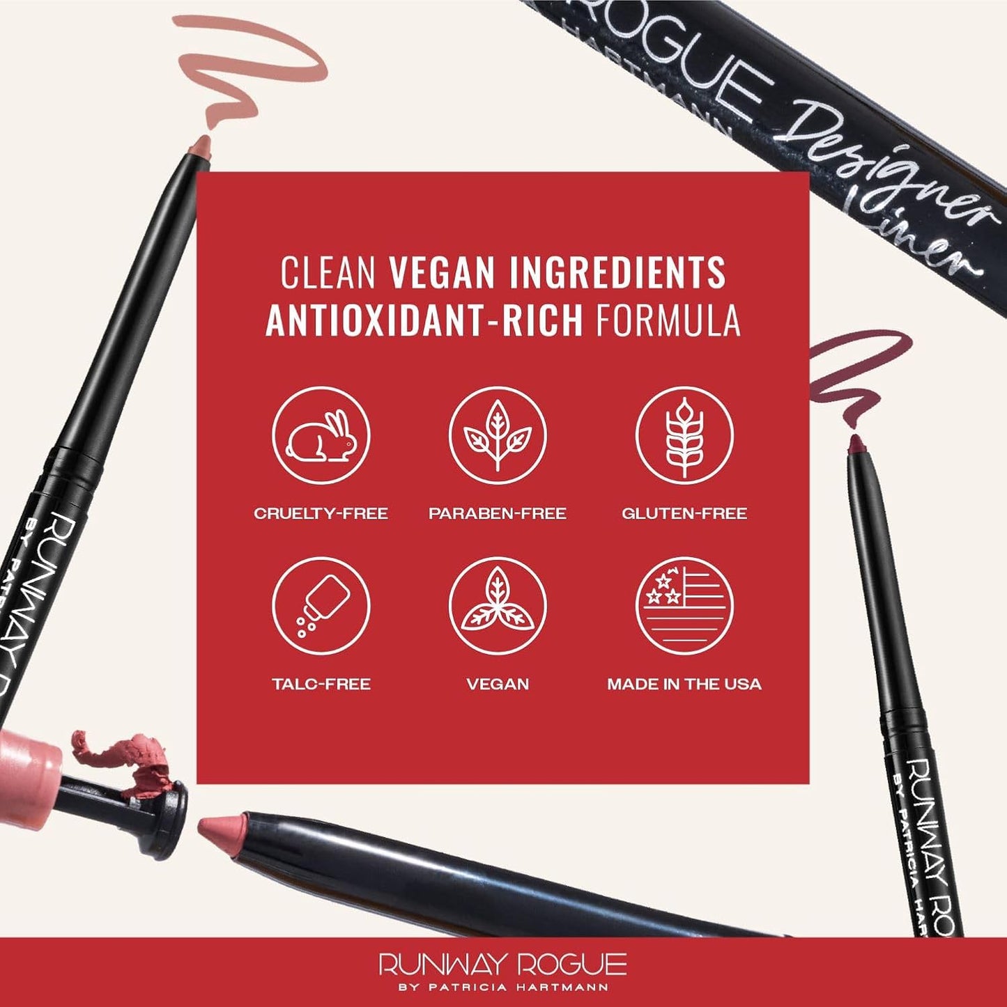 Runway Rogue Designer Liner Lip Pencil, Matte Spiced-Nude Lip Liner Pencil and Lip Liner Sharpener, ‘Nude Awakening'