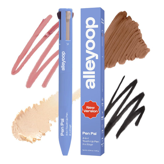 Alleyoop Pen Pal 4-in-1 Makeup Pen - Comes with Eyeliner, Highlighter, Lip Liner, and Eyebrow Pencil - Touch Up On the Go - Cruelty-Free, Vegan (In A Rouge (Light))