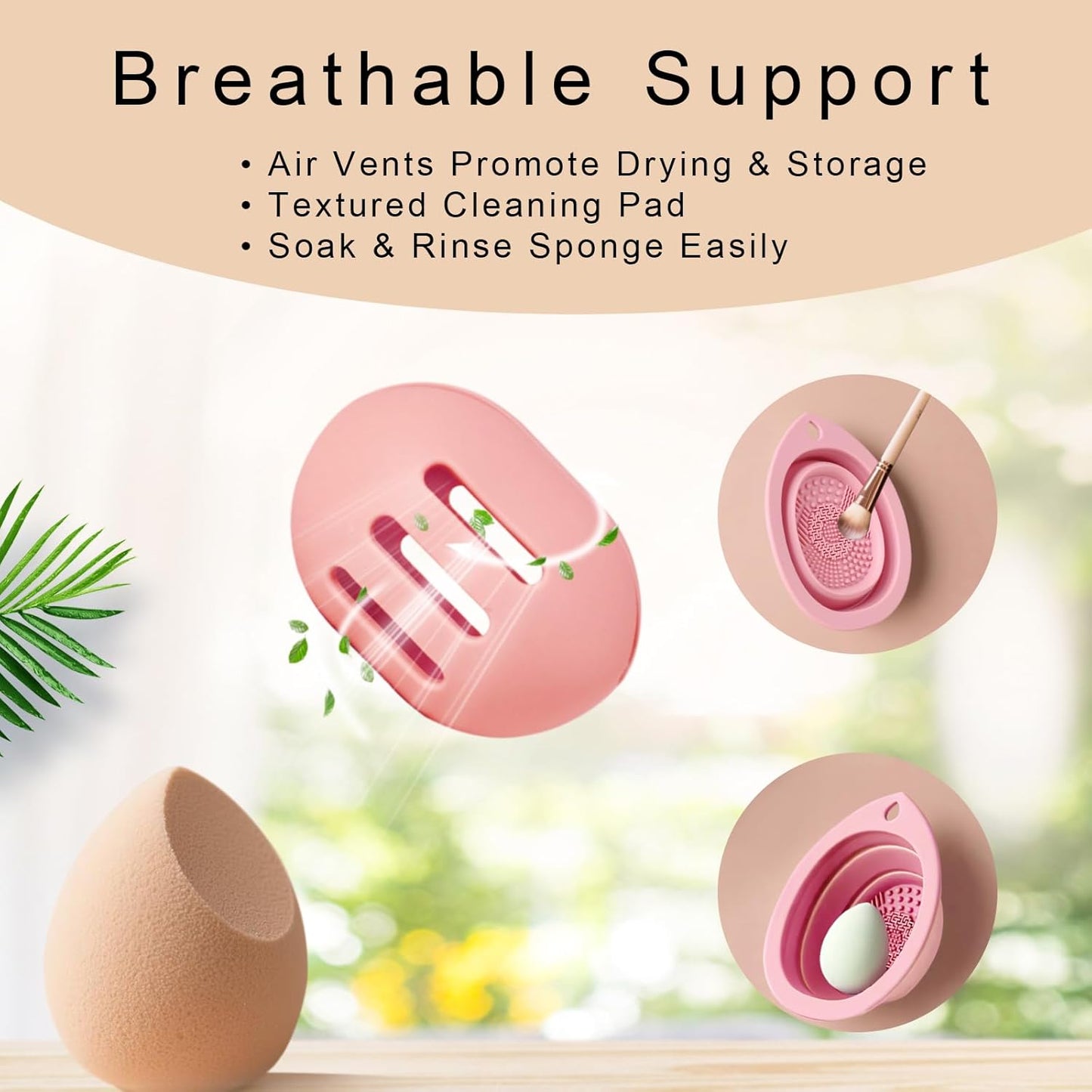 Silicone Makeup Brush Holder Set – Portable Travel Makeup Brush Holder with Makeup Sponge Holder and Foldable Cleaning Bowl – Upgraded 3-in-1 Cosmetic Organizer Set (powdered pink)