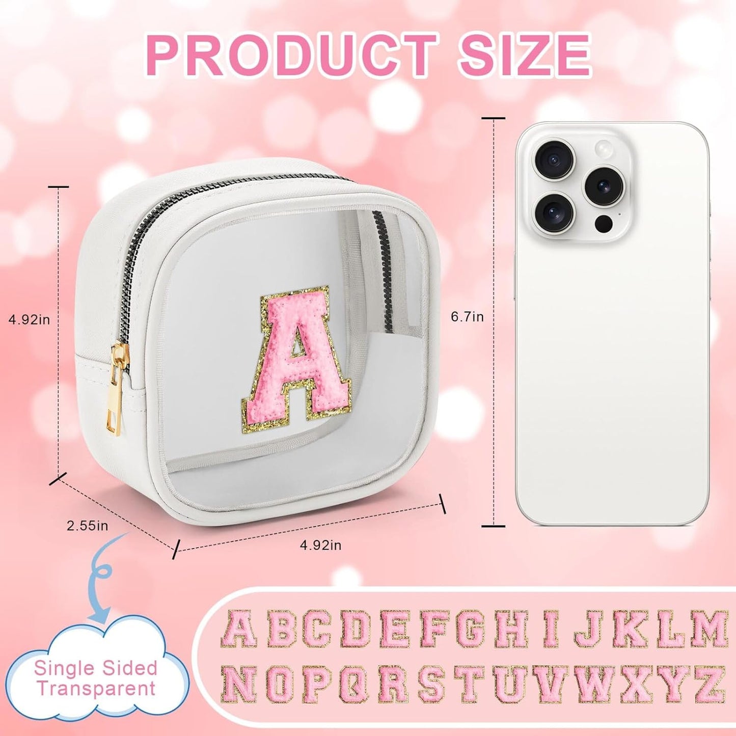 YOOLIFE Initial Make Up Bag Travel Toiletry Bag, Clear Makeup Bag Preppy Cosmetic Bags Organizer Travel Essentials Gifts for Women Teen Girlfriend Teacher Mom Birthday Mothers Day Gifts White T