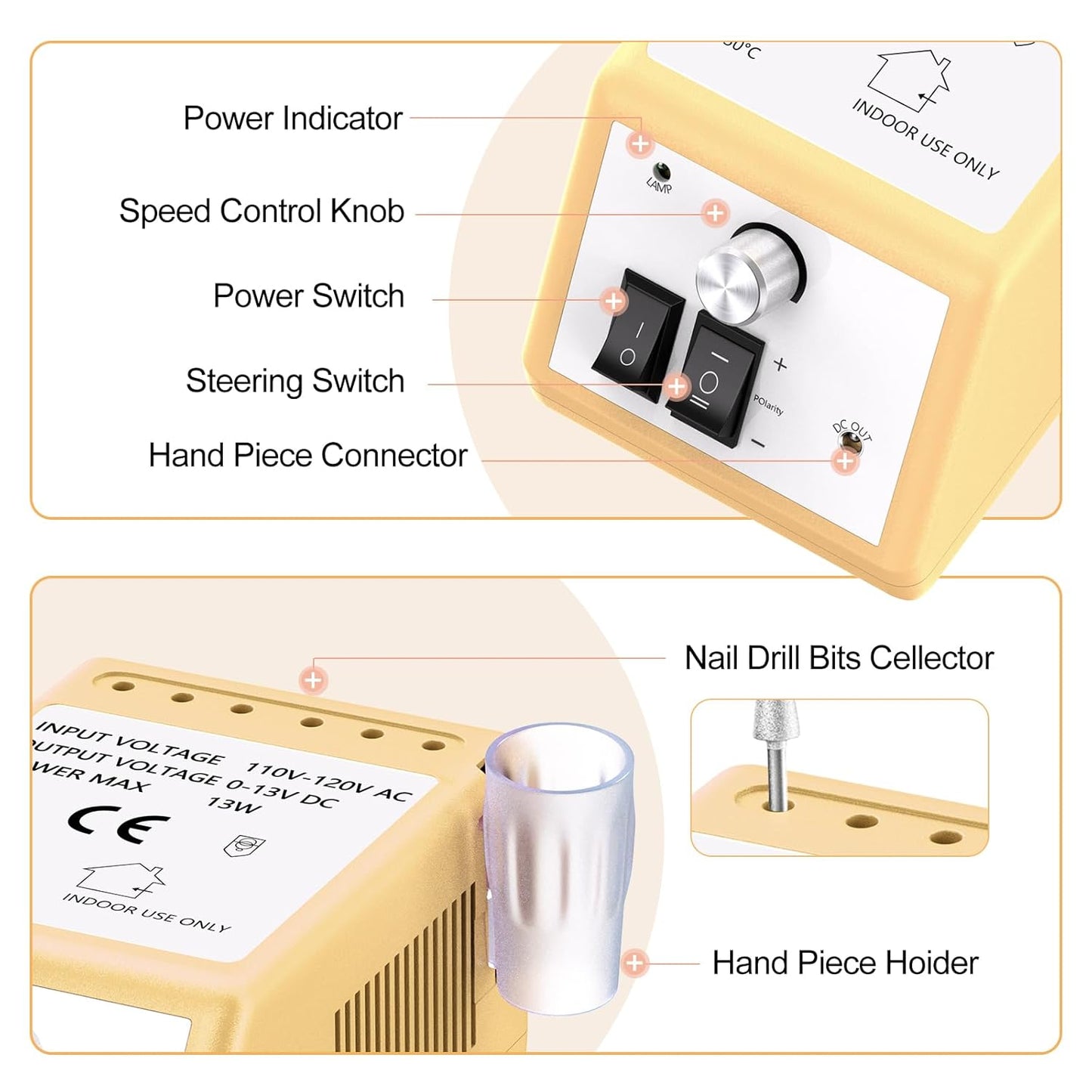 Jiasheng Professional Nail Drill, 20000rpm Electric Nail Drill Machine, Electronic Nail File Drills for Acrylic Nails Gel Nails Manicure Pedicure Tools for Salon Use Gold