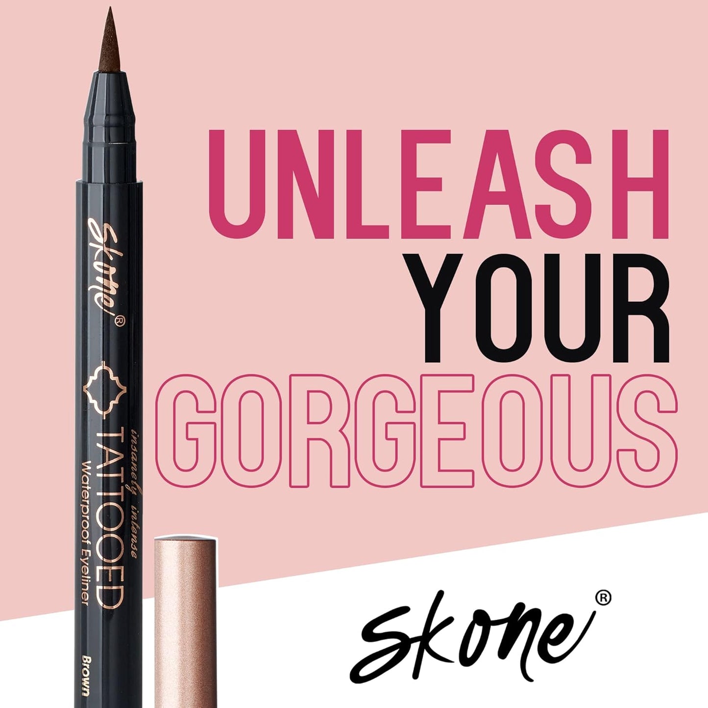 Skone Cosmetics Insanely Intense Tattooed Eyeliner Pen - Waterproof Liquid Eyeliner, Long Lasting, Sweat Proof, Smudge Proof Felt Tip Liquid Eyeliner - Pigmented Eye Liner Makeup - Brown (0.07oz)
